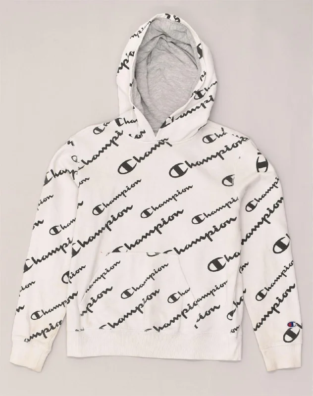 CHAMPION Boys Graphic Hoodie Jumper 15-16 Years Large White Cotton