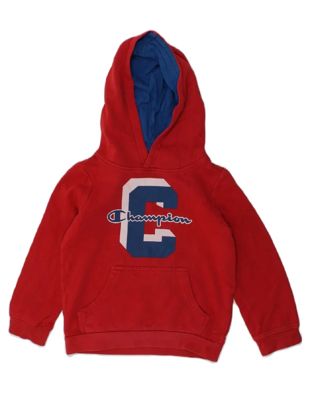 CHAMPION Boys Graphic Hoodie Jumper 3-4 Years 2XS Red Cotton