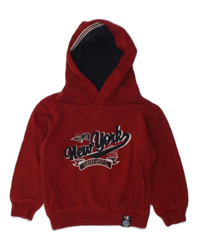 CHAMPION Boys Graphic Hoodie Jumper 3-4 Years 2XS Red Cotton