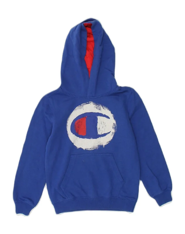 CHAMPION Boys Graphic Hoodie Jumper 5-6 Years XS Blue Cotton