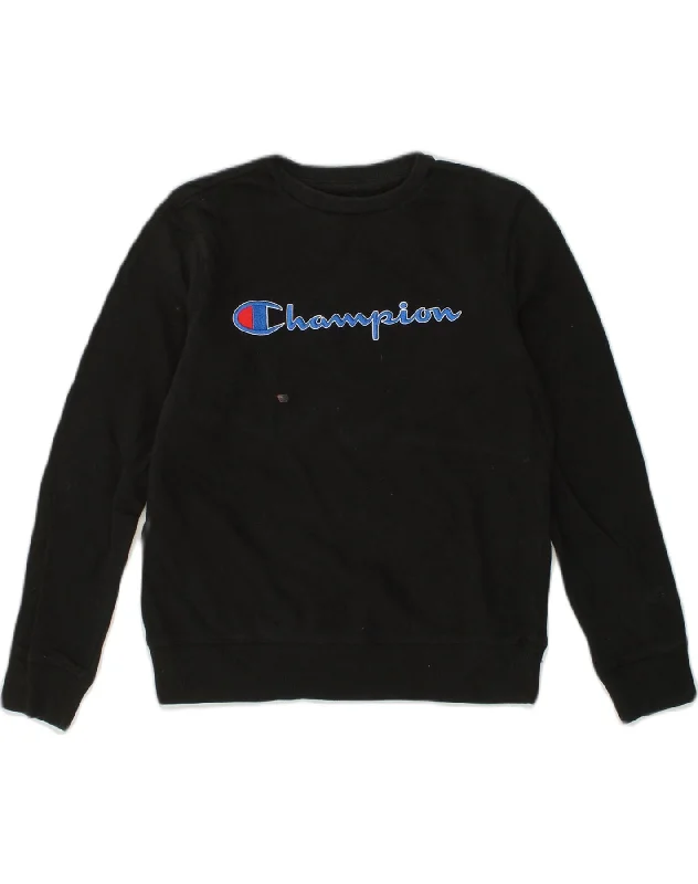 CHAMPION Boys Graphic Sweatshirt Jumper 13-14 Years Large  Black Cotton