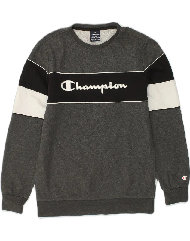 CHAMPION Boys Graphic Sweatshirt Jumper 13-14 Years XL Grey Cotton