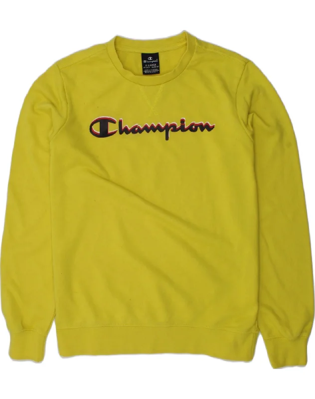 CHAMPION Boys Graphic Sweatshirt Jumper 13-14 Years XL Yellow Cotton