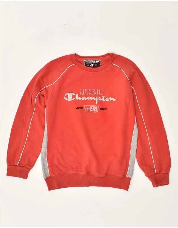 CHAMPION Boys Graphic Sweatshirt Jumper 7-8 Years Small Red Cotton