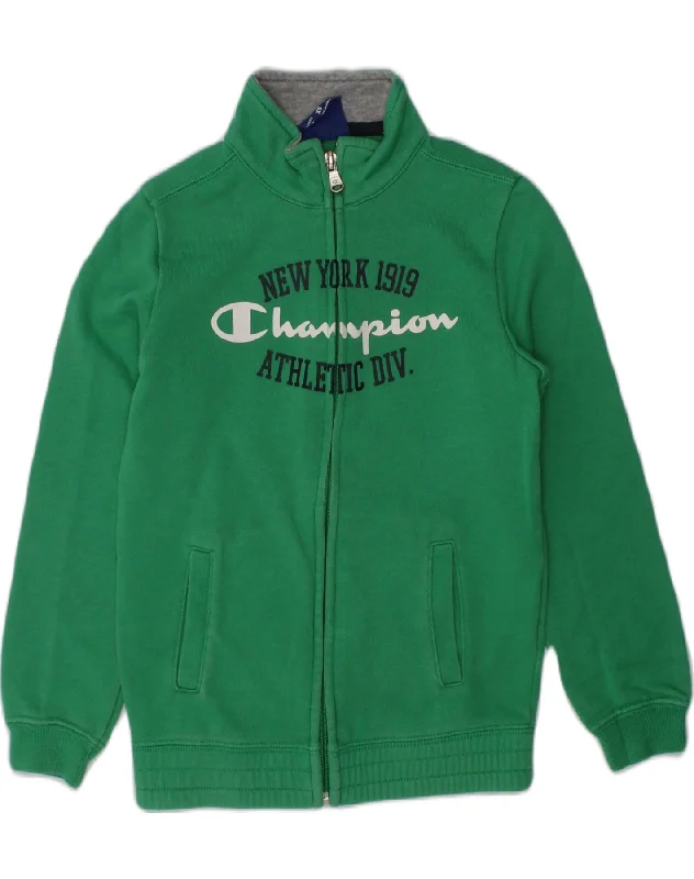 CHAMPION Boys Graphic Tracksuit Top Jacket 5-6 Years XS Green Cotton