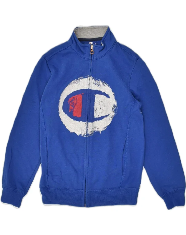 CHAMPION Boys Graphic Tracksuit Top Jacket 7-8 Years Small  Blue Cotton