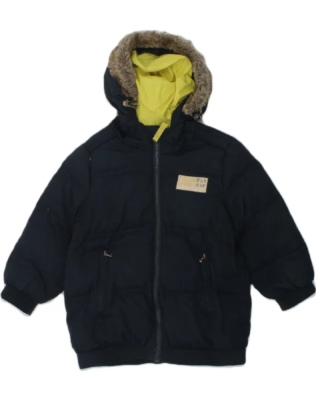 CHAMPION Boys Hooded Padded Jacket 3-4 Years 2XS Navy Blue Polyester