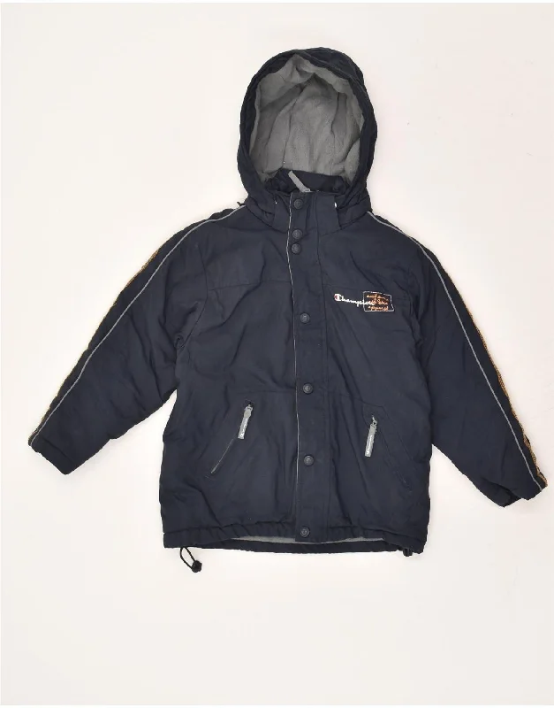 CHAMPION Boys Hooded Windbreaker Jacket 5-6 Years XS Navy Blue