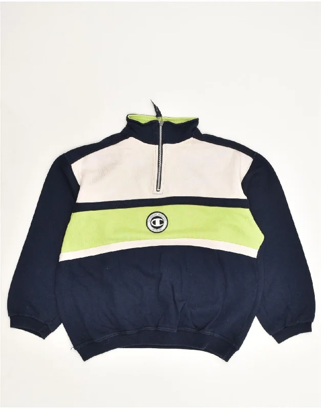 CHAMPION Boys Zip Neck Sweatshirt Jumper 11-12 Years Navy Blue Colourblock