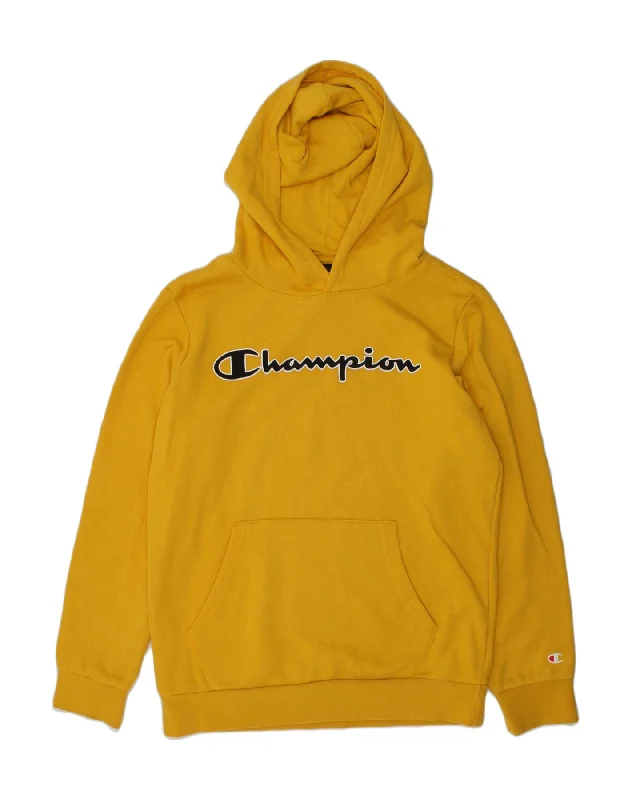 CHAMPION Girls Graphic Hoodie Jumper 11-12 Years Large  Yellow Cotton