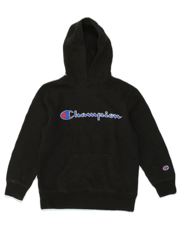 CHAMPION Girls Graphic Hoodie Jumper 9-10 Years Small  Black Cotton