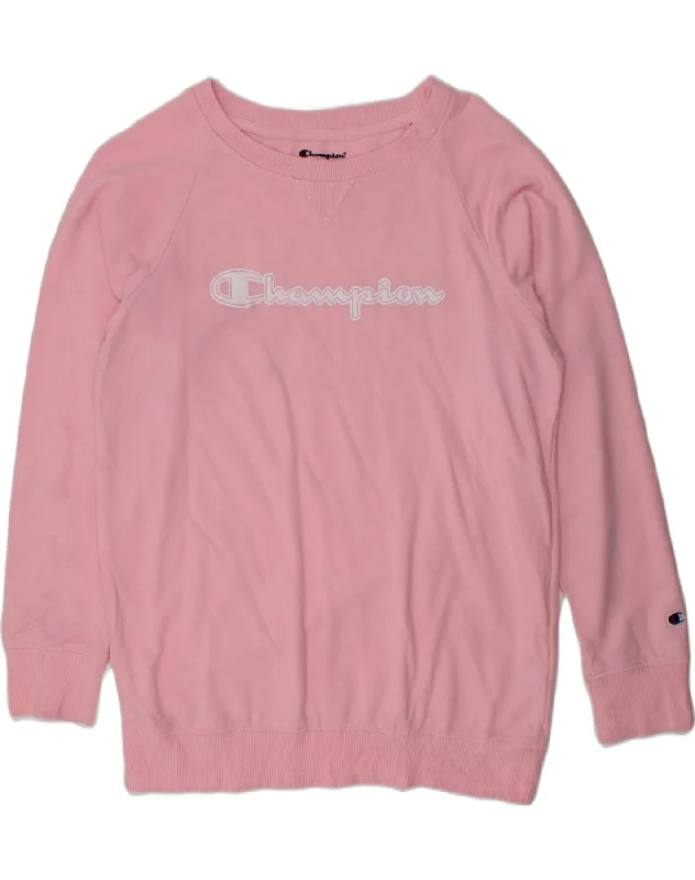 CHAMPION Girls Graphic Sweatshirt Jumper 13-14 Years XL Pink Cotton