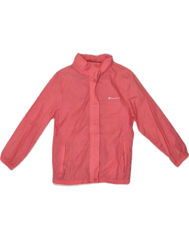 CHAMPION Girls Hooded Rain Jacket 9-10 Years Medium Pink