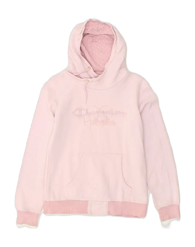 CHAMPION Girls Hoodie Jumper 13-14 Years XL Pink Cotton