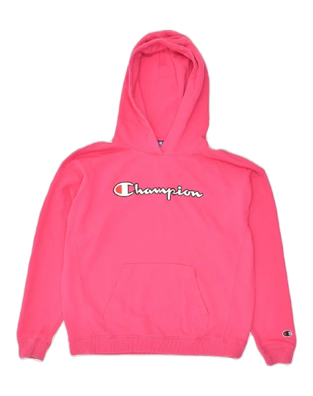 CHAMPION Girls Loose Fit Graphic Hoodie Jumper 13-14 Years XL Pink Cotton