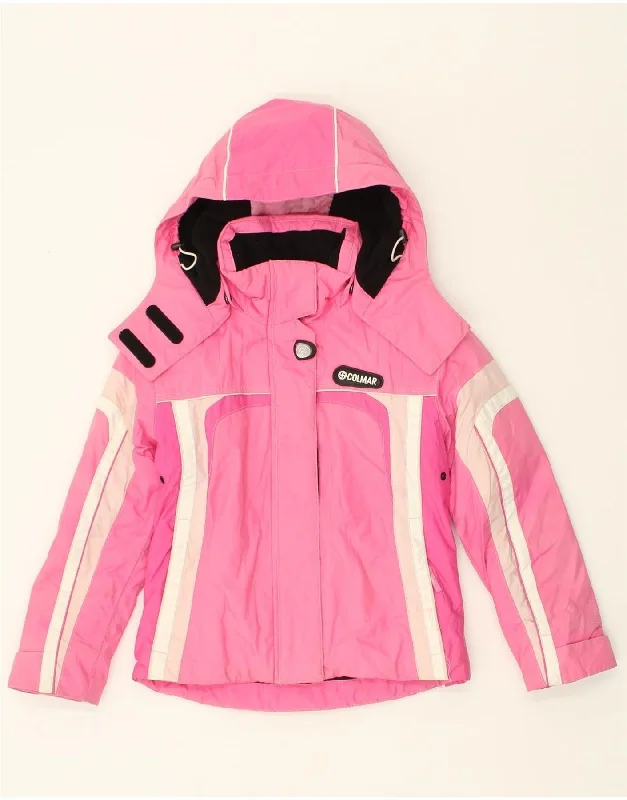 COLMAR Girls Hooded Windbreaker Jacket 7-8 Years Pink Colourblock