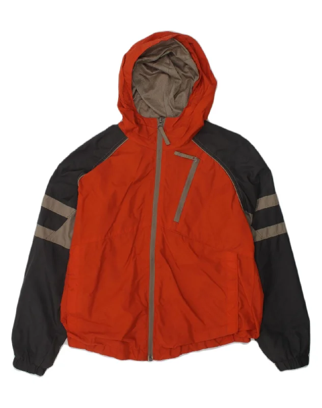 COLUMBIA Boys Hooded Rain Jacket 10-11 Years Red Colourblock Polyamide