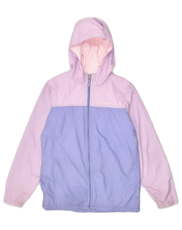 COLUMBIA Girls Hooded Windbreaker Jacket 14-15 Years Large Purple