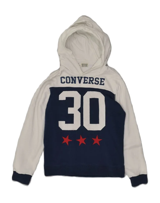 CONVERSE Boys Graphic Hoodie Jumper 13-14 Years White Colourblock Cotton