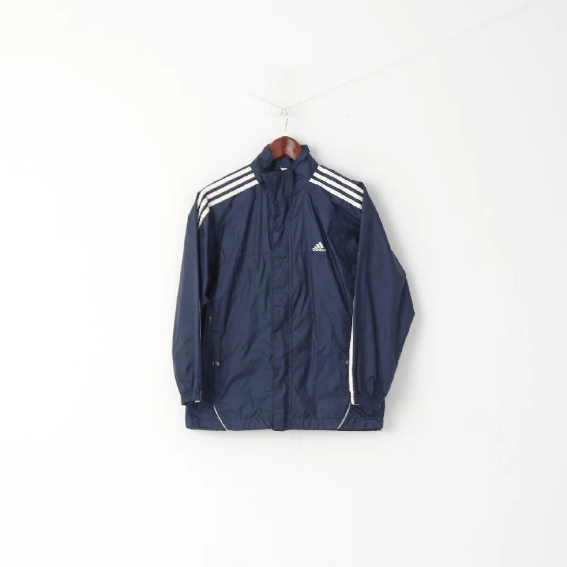 Adidas Boys 152 12 Age Jacket Navy Nylon Waterproof Hidden Hood Lightweight Top