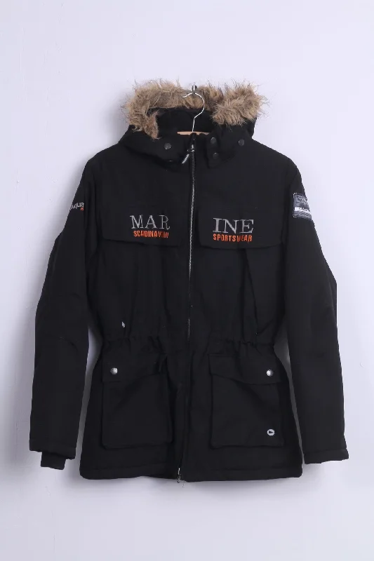 Marine Boys 170 14-16 Age Parka Jacket Black Padded Hooded Aquatex Scandinavian