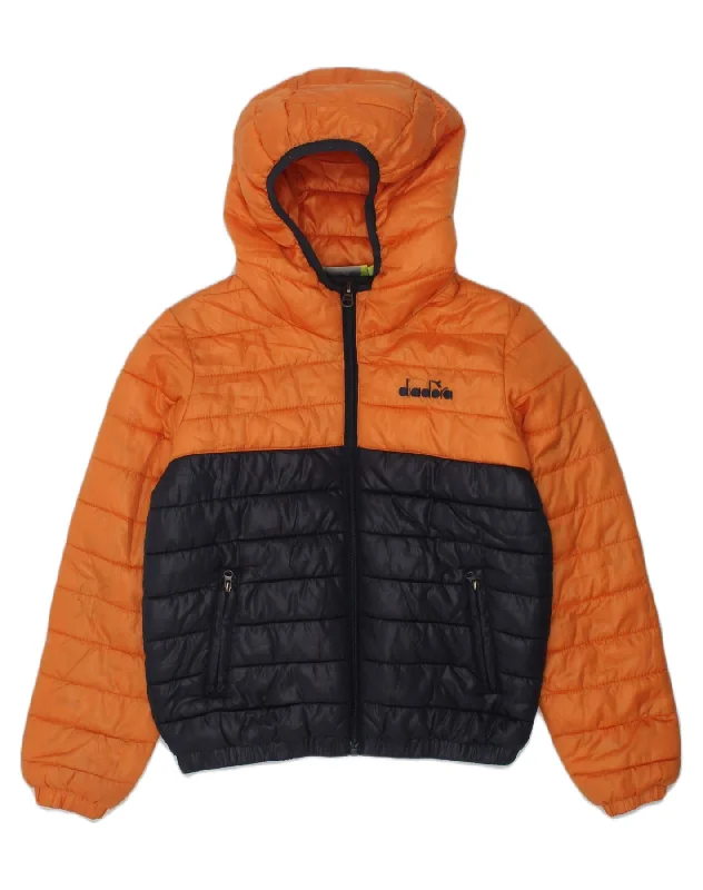 DIADORA Boys Hooded Padded Jacket 7-8 Years Medium Orange Colourblock