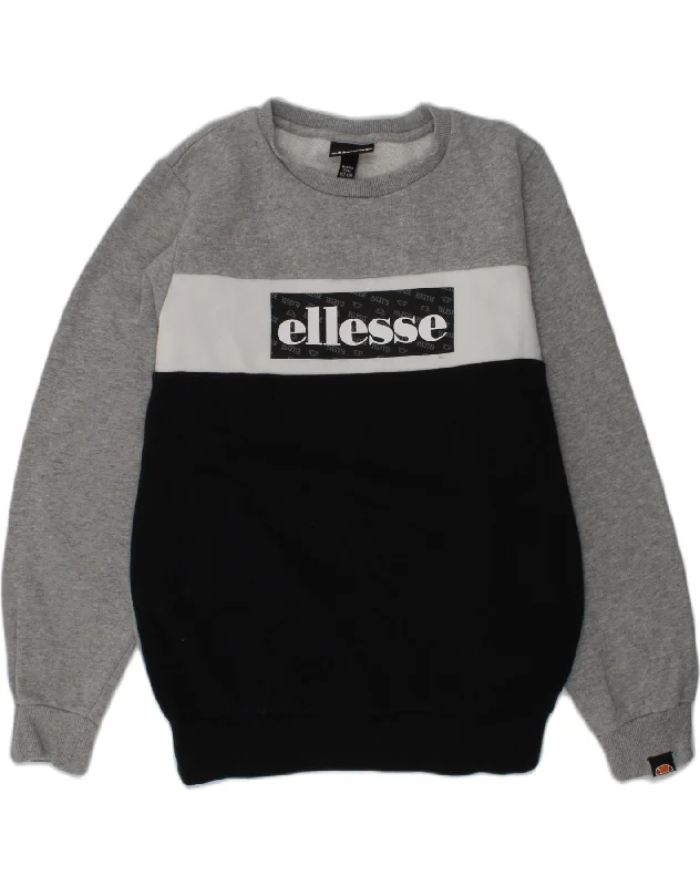 ELLESSE Boys Graphic Sweatshirt Jumper 12-13 Years Grey Colourblock Cotton