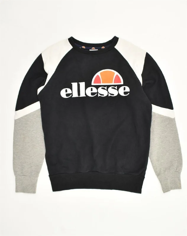 ELLESSE Boys Graphic Sweatshirt Jumper 9-10 Years Black Colourblock Cotton