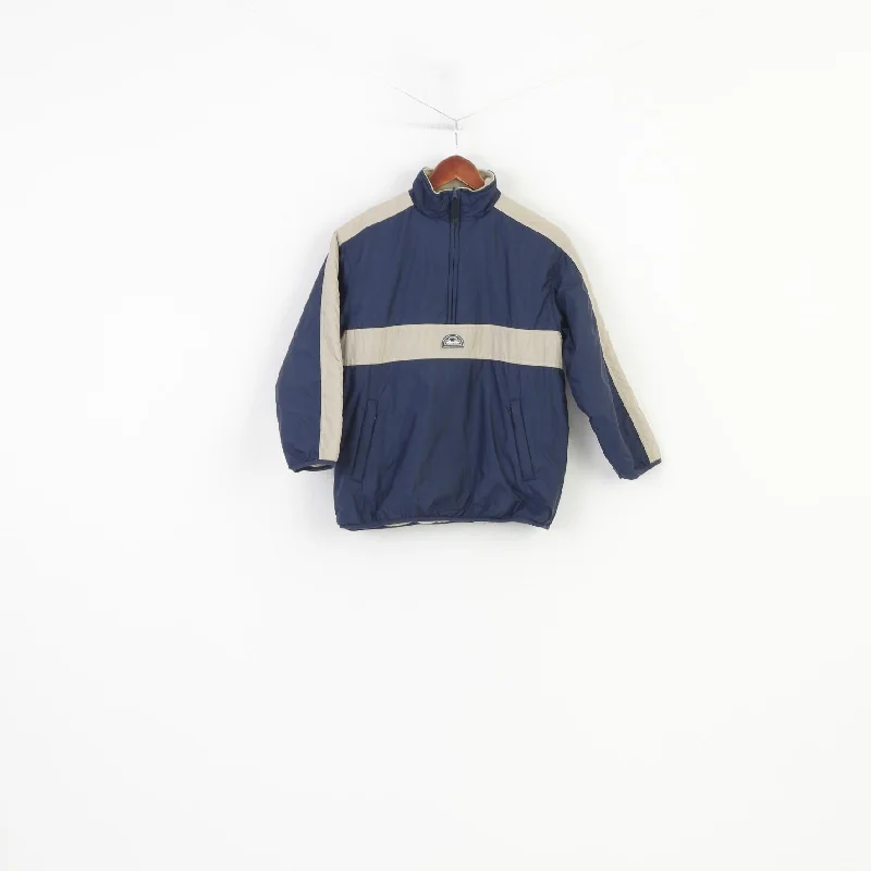 Ellesse Boys M 146 Jacket Navy Beige Double Side Zip Neck Juniors Fleece Pocket Nylon Collar  Vintage Top