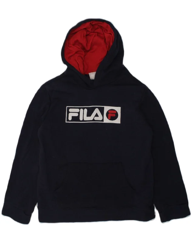 FILA Boys Graphic Hoodie Jumper 10-11 Years Medium  Navy Blue Polyester