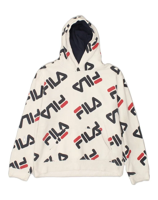 FILA Boys Graphic Hoodie Jumper 15-16 Years 2XL White Cotton