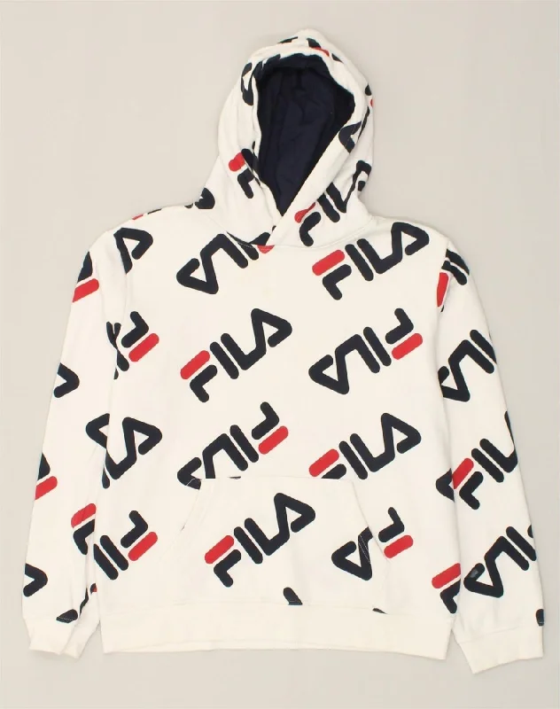 FILA Boys Graphic Hoodie Jumper 15-16 Years 2XL White Cotton