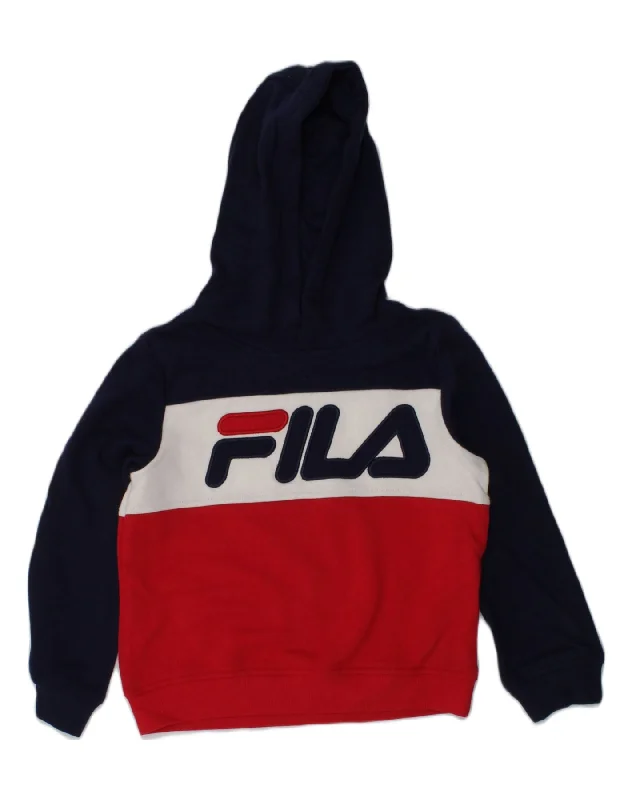 FILA Boys Graphic Hoodie Jumper 4-5 Years Navy Blue Colourblock Cotton