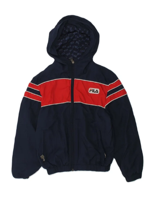 FILA Boys Hooded Rain Jacket 5-6 Years XS Navy Blue Polyester