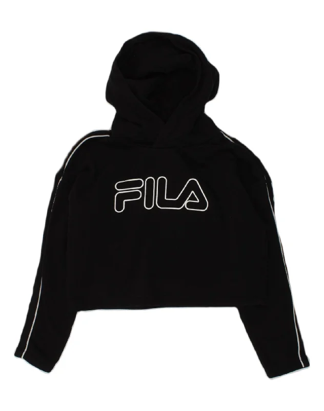 FILA Girls Crop Graphic Hoodie Jumper 9-10 Years Black Cotton