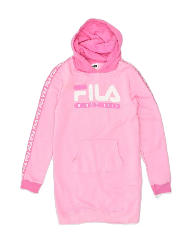 FILA Girls Hooded Sweatshirt Jumper Dress 14-15 Years XL Pink Cotton