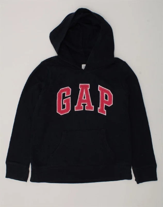 GAP Girls Graphic Hoodie Jumper 9-10 Years Large  Navy Blue Cotton