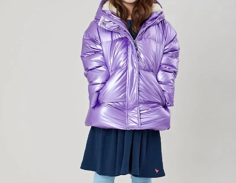 Girls Pete Puffer Jacket In Purple Metallic