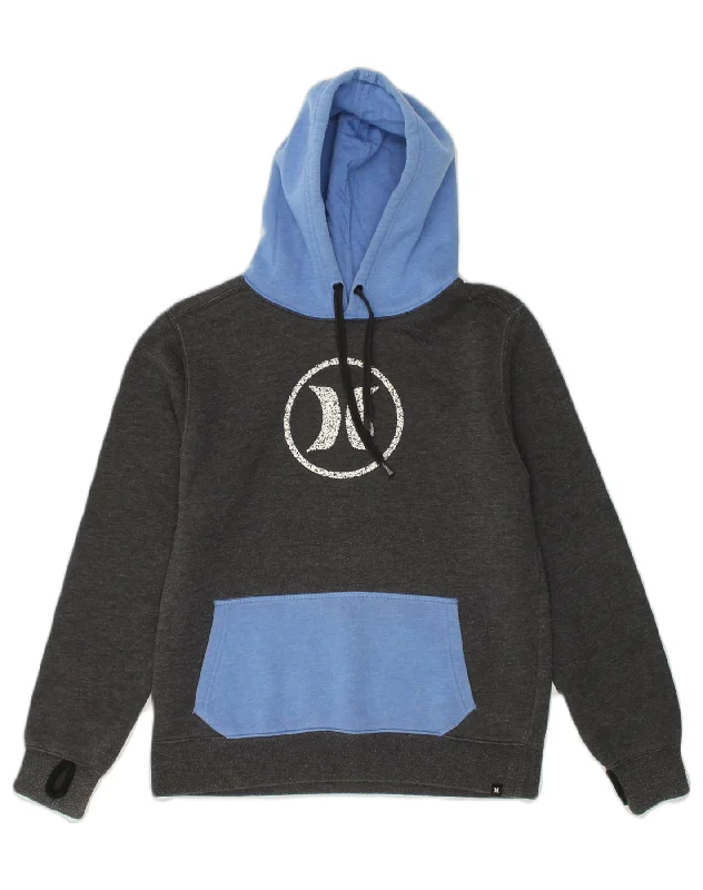 HURLEY Boys Graphic Hoodie Jumper 13-14 Years Grey Colourblock Cotton