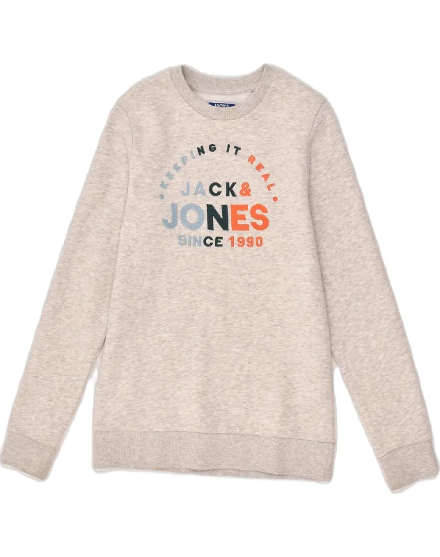 JACK & JONES Boys Graphic Sweatshirt Jumper 14-15 Years Grey Polyester