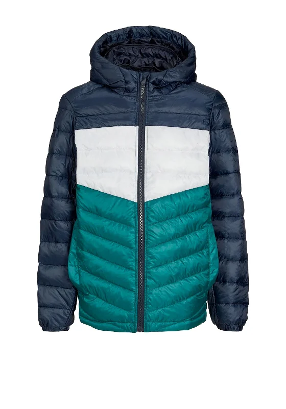 Jack & Jones Boys Hero Puffer Clour Block Hooded Jacket, Storm