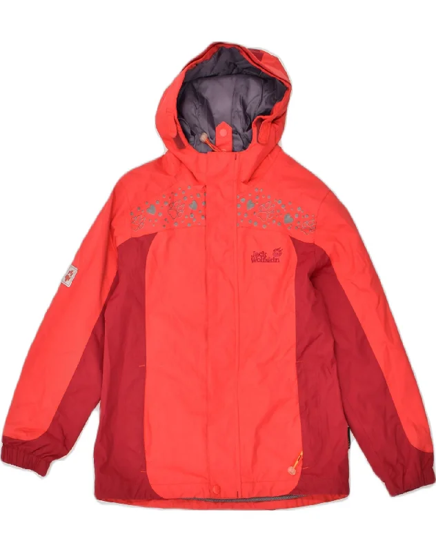 JACK WOLFSKIN Boys Hooded Windbreaker Jacket 8-9 Years Red Colourblock