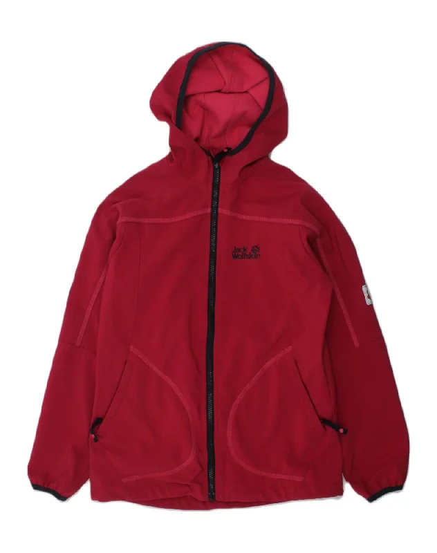 JACK WOLFSKIN Girls Hooded Windbreaker Jacket 11-12 Years Red Polyester