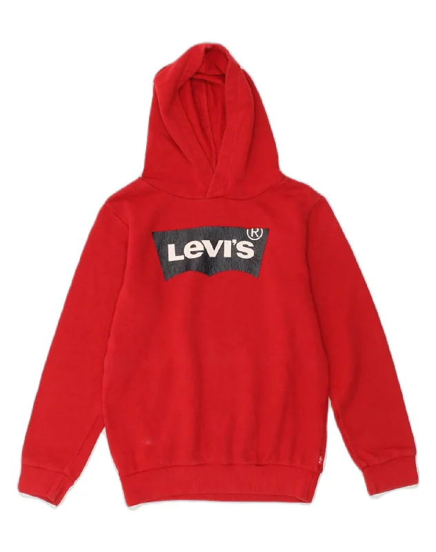 LEVI'S Boys Graphic Hoodie Jumper 10-11 Years Large Red Cotton