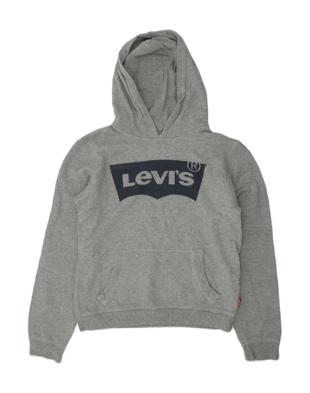 LEVI'S Boys Graphic Hoodie Jumper 11-12 Years Grey Cotton