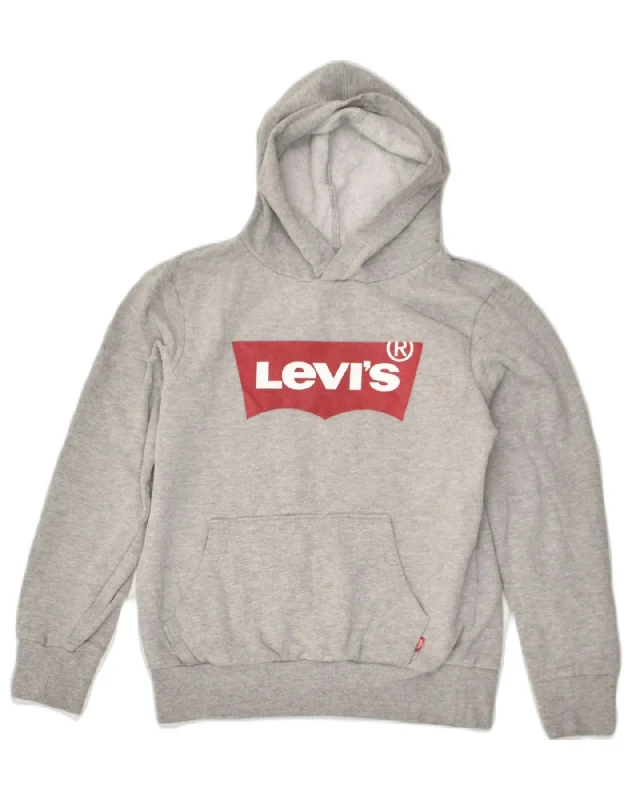 LEVI'S Boys Graphic Hoodie Jumper 11-12 Years Grey Cotton