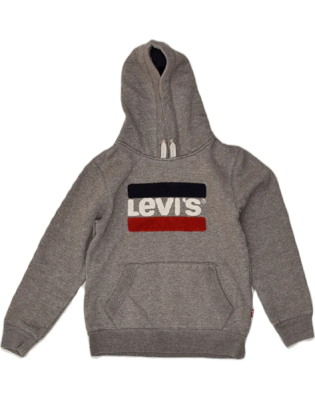 LEVI'S Boys Graphic Hoodie Jumper 11-12 Years Grey Cotton