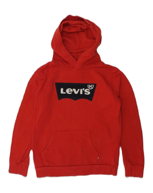 LEVI'S Boys Graphic Hoodie Jumper 11-12 Years Medium Red Cotton