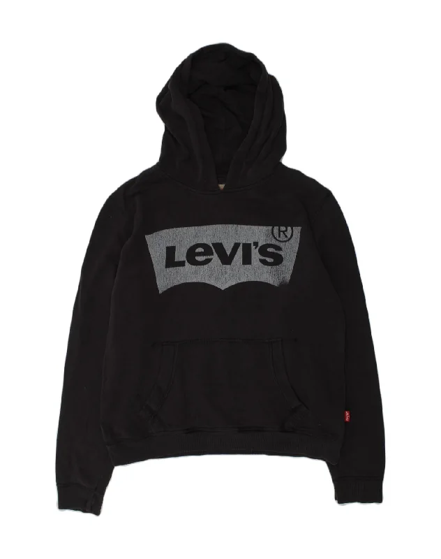 LEVI'S Boys Graphic Hoodie Jumper 13-14 Years Black Cotton