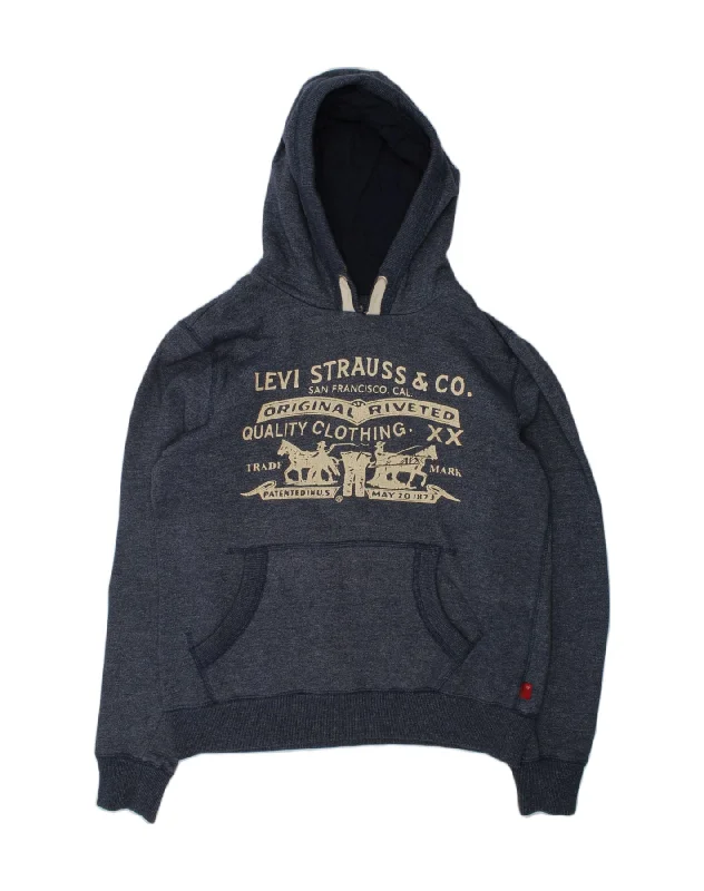 LEVI'S Boys Graphic Hoodie Jumper 13-14 Years Navy Blue Cotton